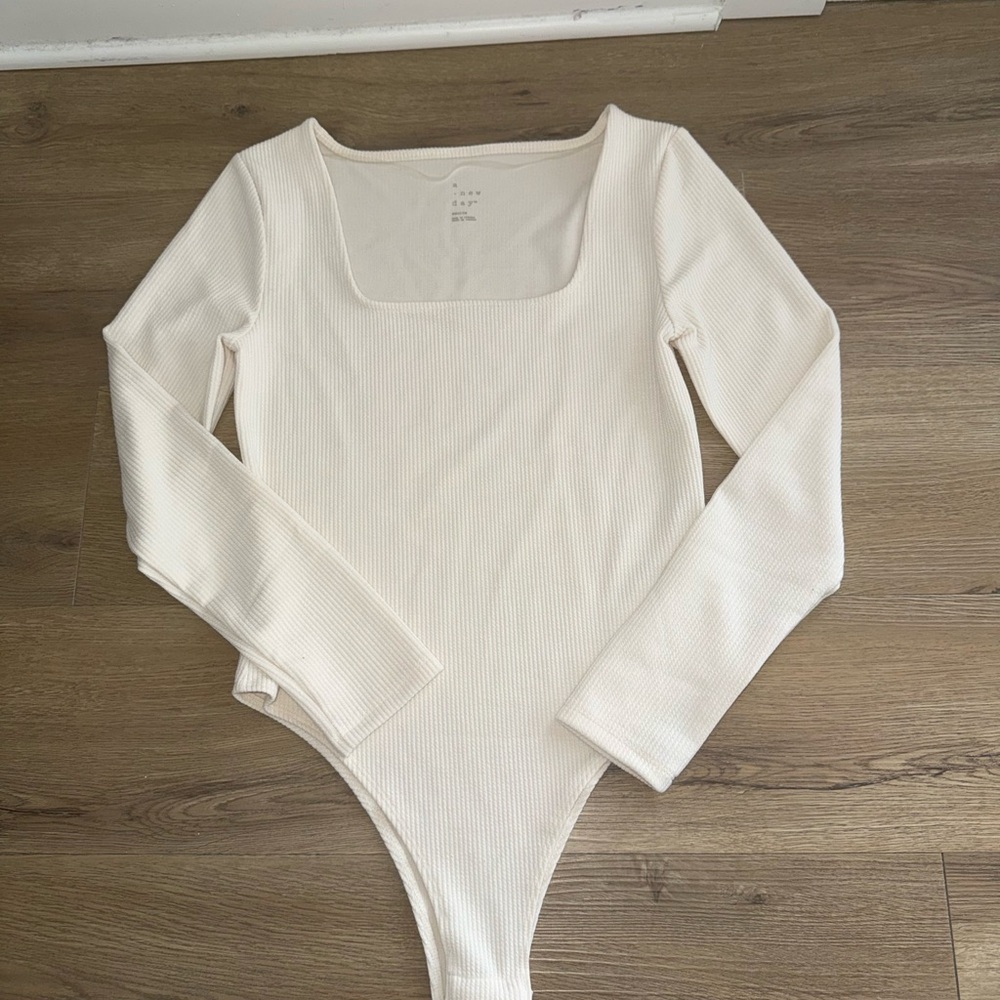 A New Day Ribbed Long Sleeve Square Neck Bodysuit